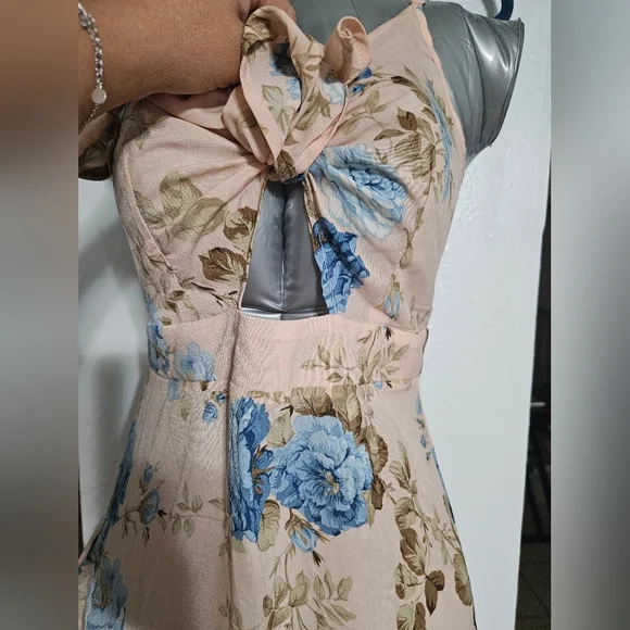 SHEIN Asymmetrical Floral Dress - Blue and Cream - Picture 2 of 5